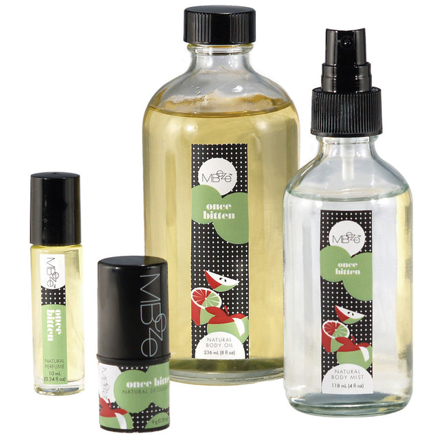 MBeze Once Bitten Deluxe Collection including perfume, Deodorette, Body Oil, and Body Mist